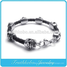 Bracelet fait main en cuir avec perles de mort tete de mort